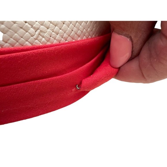 Vintage 1990’s Atlas Sun Natural Straw Hat w/red Trim Wrap 1992 British Pin, USA main image 2